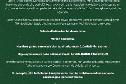Bahis tartışmalarına Kocaelispor da dahil oldu