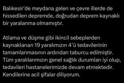 Bakan Memişoğlu: "Depremde, doğrudan deprem kaynaklı bir yaralanma olmamıştır"
