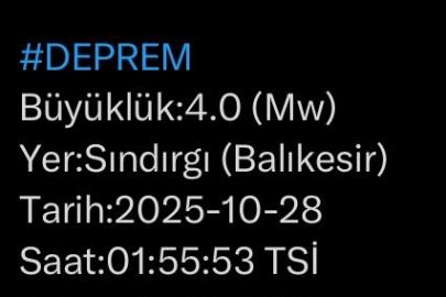 Balıkesir’de 4 büyüklüğünde deprem