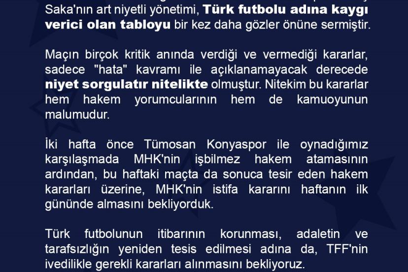 Başakşehir’den Galatasaray maçının hakemlerine sert tepki!