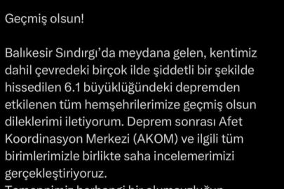 Başkan Bozbey’den deprem mesajı: "Temennimiz, herhangi bir olumsuzluğun yaşanmamış olması"