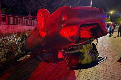 Burdur’da otomobil takla attı, dereye düşmekten son anda kurtuldu