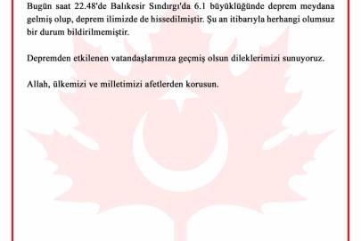 Bursa’da hissedilen depreme Bursa Valiliği’nden açıklama