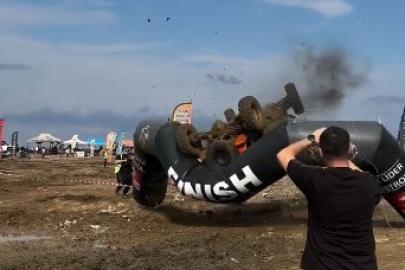 Finish çizgisini takla atarak geçtiler