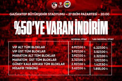 Gaziantep FK - Fenerbahçe maçı biletleri yüzde 50 indirimli satışta