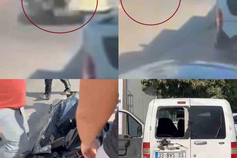 Kaza anı kamerada: Aracın çarptığı motosikletli savruldu