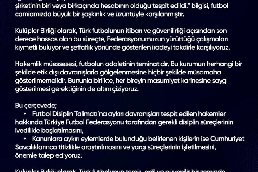 Kulüpler Birliği’nden TFF’ye destek