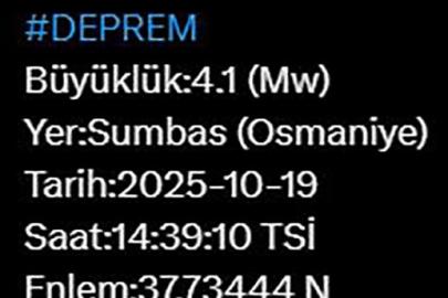 Osmaniye’de 4.1 büyüklüğünde deprem