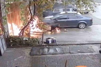 Oto tamirhanesinde dehşet anları: Yanmaktan böyle kurtuldular