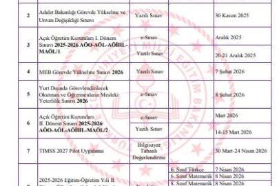 2026 yılı sınav uygulama takvimi yayımlandı