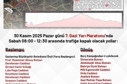 7. Gazi Yarı Maratonu nedeniyle kent merkezinde bazı yollar trafiğe kapatılacak
