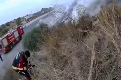 Adana-Mersin otoyolunda kontrolden çıkan otomobil alev aldı