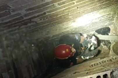 Apartman boşluğunda mahsur kalan yavru kediyi itfaiye kurtardı