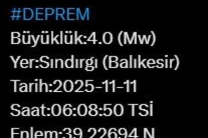 Balıkesir’de 4 büyüklüğünde deprem