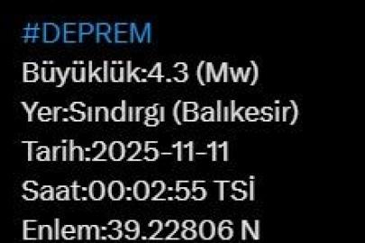 Balıkesir’de 4.3 büyüklüğünde deprem