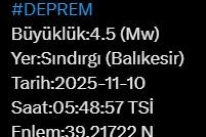 Balıkesir’de 4.5 büyüklüğünde deprem