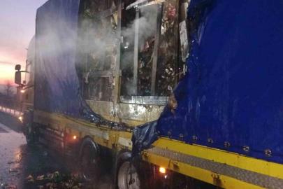 Bolu’da kuruyemiş yüklü dorse yandı