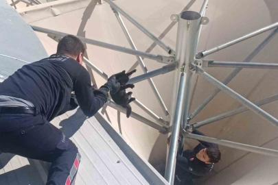 Çatıda mahsur kalan kediyi itfaiye kurtardı