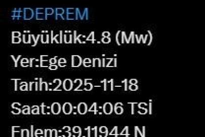 Ege Denizi’nde 4.8 büyüklüğünde deprem