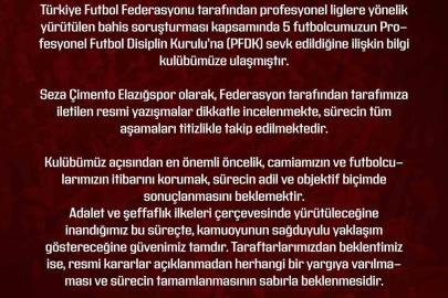 Elazığspor: "Gelişmeler kulübümüz tarafından izlenmekte"
