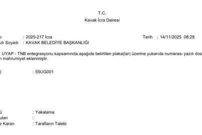 Kavak Belediyesi’nin makam aracına haciz ve yakalama kararı