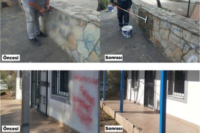 Kent estetiğini bozan yazılar ve resimler belediye ekiplerince temizleniyor