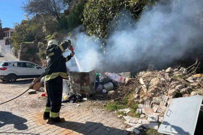 Menteşe’de çöp konteynerinde yangın paniği