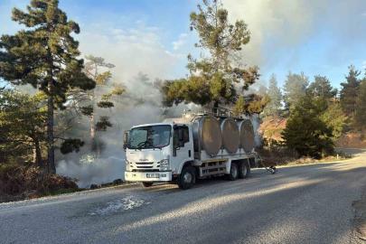 Orman yangınında alevlere sütle müdahale etti