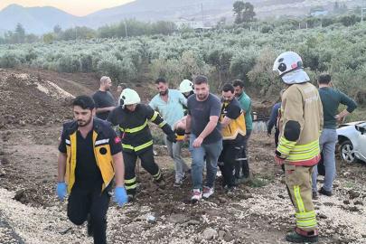 Otomobil zeytin bahçesine uçtu: 1 yaralı