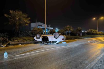 Takla atarak, ters dönen otomobilin sürücüsü yaralandı