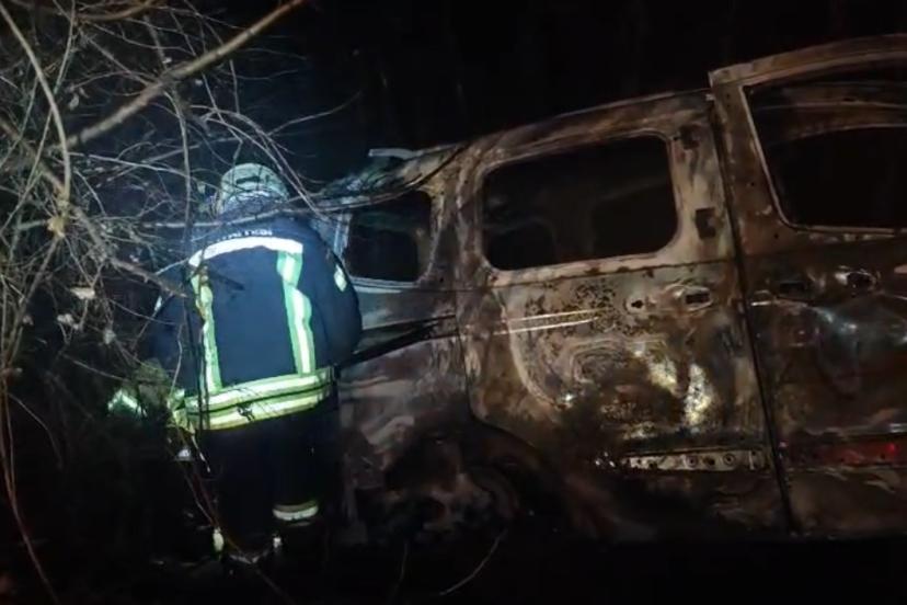 Ağaca çarpan araç alev alev yandı