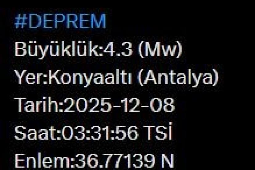 Antalya’da 4.3 büyüklüğünde deprem