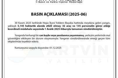 Artvin Valiliği: "Hopa’daki orman yangını tamamen söndürüldü"
