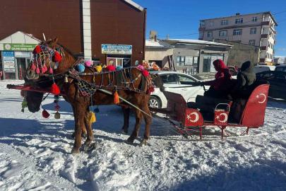 Atlı kızaklar donan göl için hazırlandı