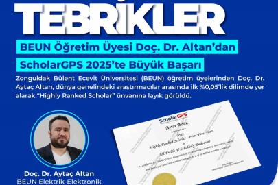 BEUN Öğretim Üyesi Doç. Dr. Altan’dan ScholarGPS 2025’te büyük başarı