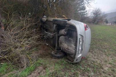Bolu’da takla atan otomobil metrelerce sürüklendi
