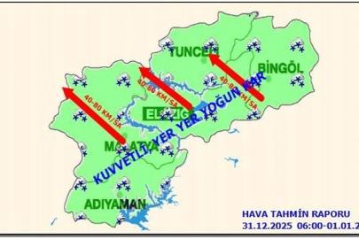 Elazığ için kuvvetli kar ve rüzgar uyarısı