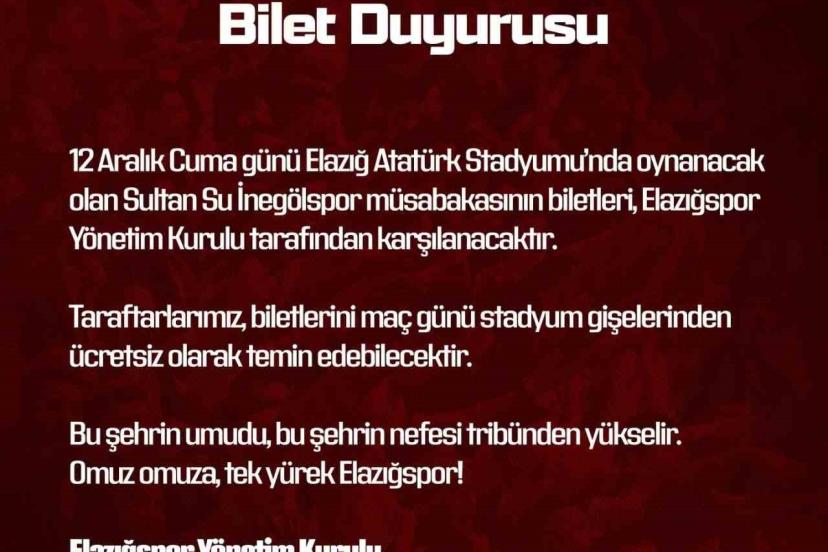 Elazığspor yönetimi biletleri ücretsiz yaptı