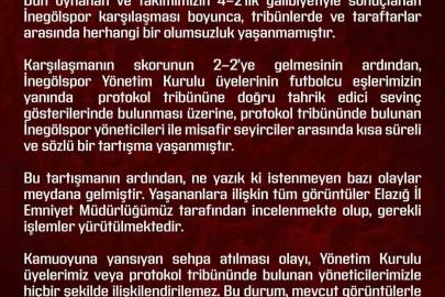 Elazığspor’dan olaylara ilişkin açıklama