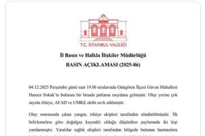 İstanbul Valiliğinden Güngören’deki patlamayla ilgili açıklama: "Doğalgaz kaynaklı olduğu düşünülen patlamada 2 kişi yaralandı"