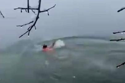 Karlı havada Dicle Nehri’ne daldı