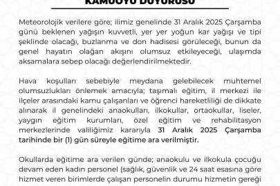 Kayseri’de eğitime 1 gün ara verildi