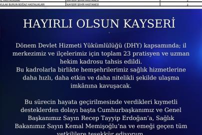 Kayseri’ye 23 hekim kadrosu