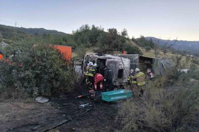 Kaza yaptıktan sonra alevlere teslim olan tırdaki 2 kişi öldü, taşınan anguslar otobana yayıldı