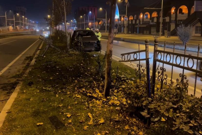 Köpeğe çarpmamak için manevra yapan sürücü refüje çıktı