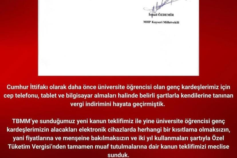 MHP’li Özdemir’den üniversiteliler için kanun teklifi