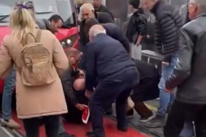 Raylardan geçmek isteyen adama tramvay çarptı