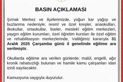 Şırnak’ta okullar çarşamba günü tatil edildi