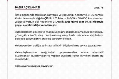 Yoğun kar ve tipi Niğde-Çiftlik yolunu trafiğe kapattı