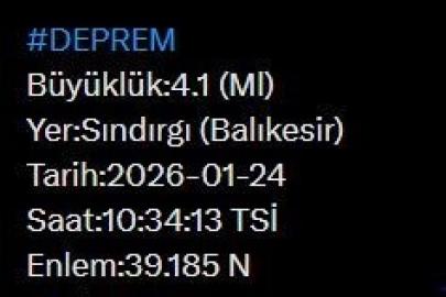 Balıkesir’de 4.1 büyüklüğünde deprem
